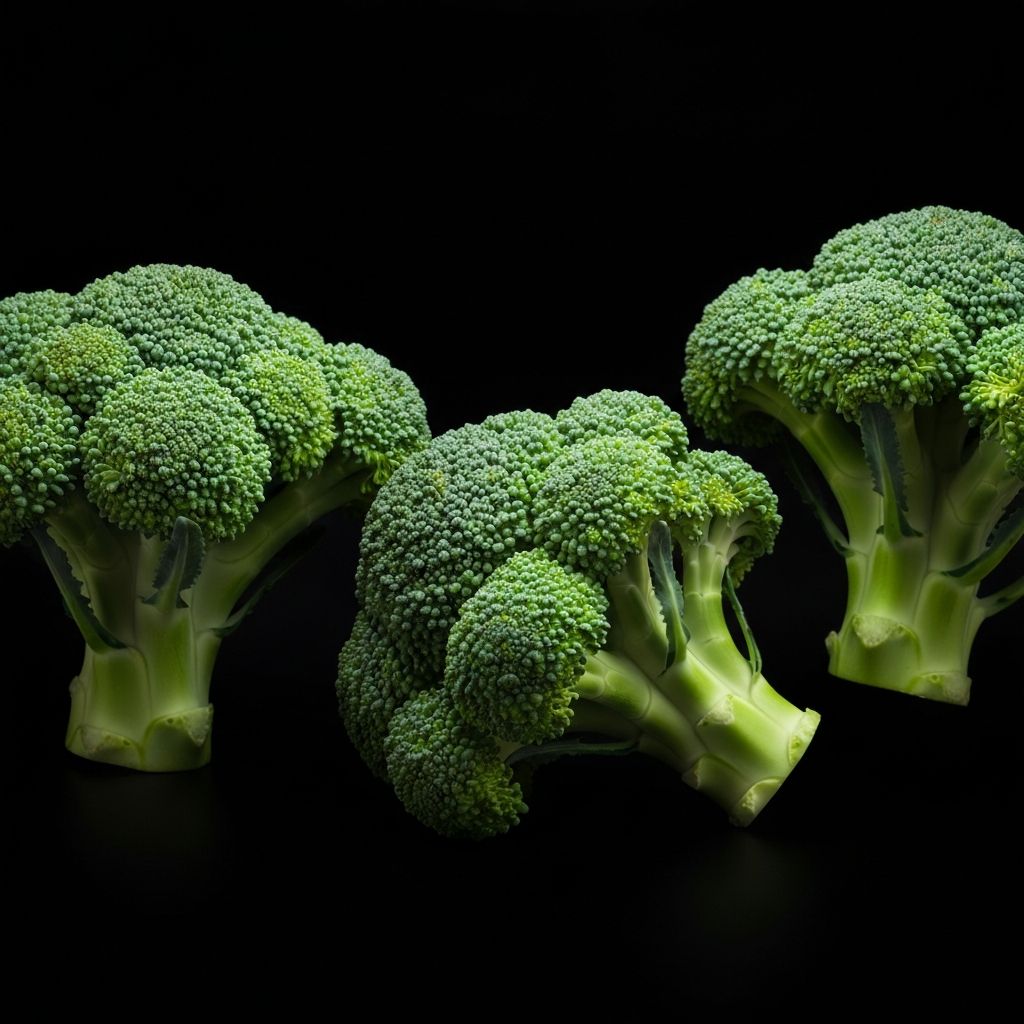 Fresh broccoli florets containing vitamin C and K