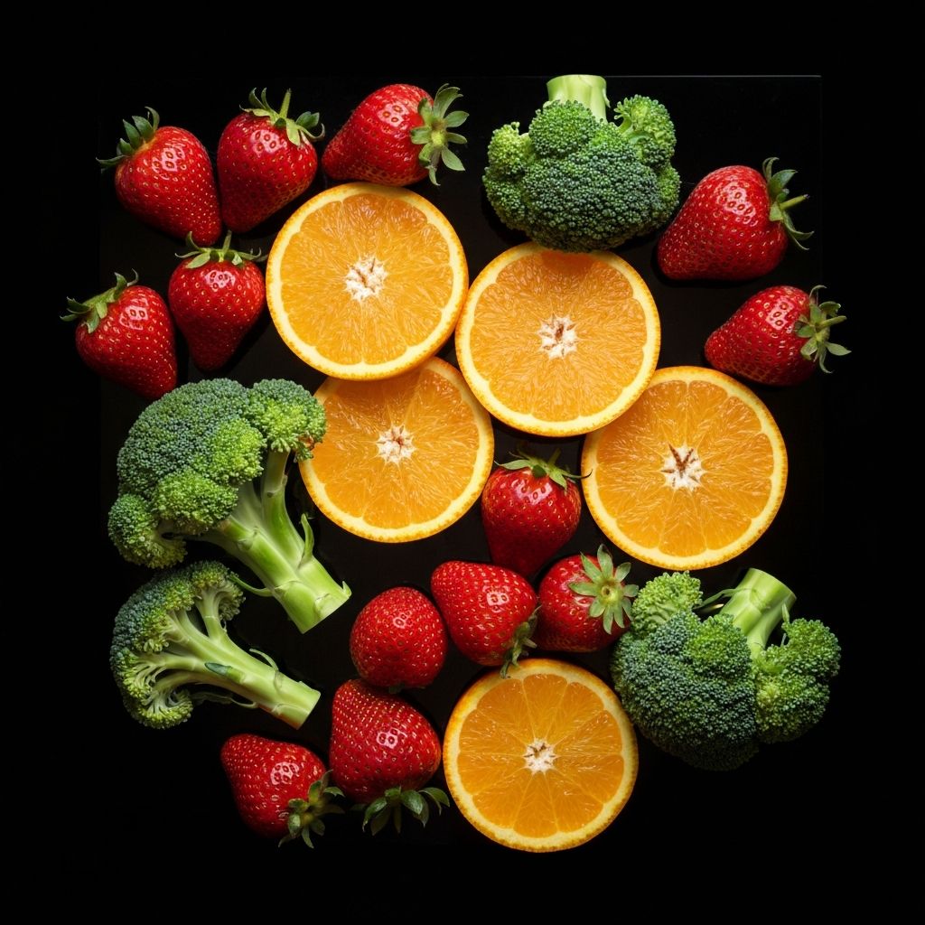 Strawberries, oranges and broccoli rich in vitamin C